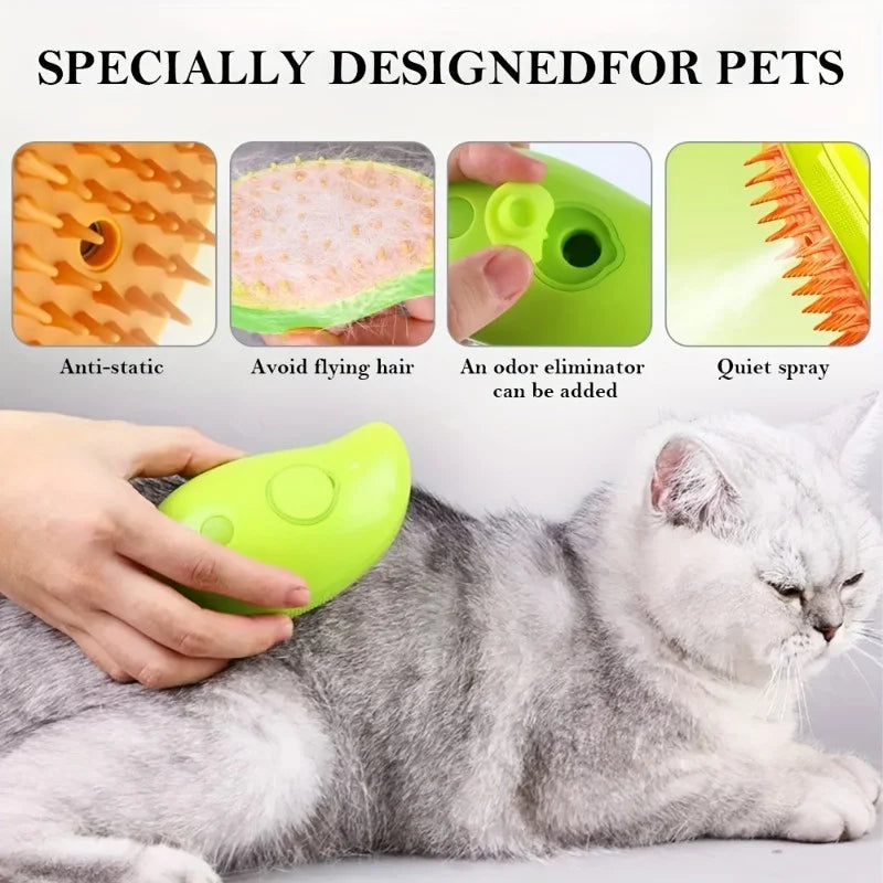 Escova A Vapor 3 Em 1 Autolimpante Para Massagem De Cães E Gatos De Estimação Remoção De Pêlos Removedor De Pêlos